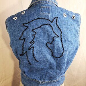 Bead Embellished Western Horse  Lover Cropped Denim Vest